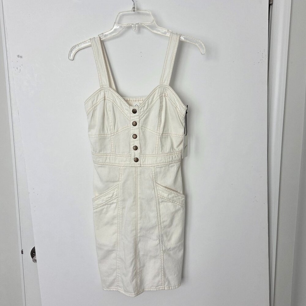 NWT Japna Dress Sweetheart Bustier top Overstitched Denim Off-white Women S